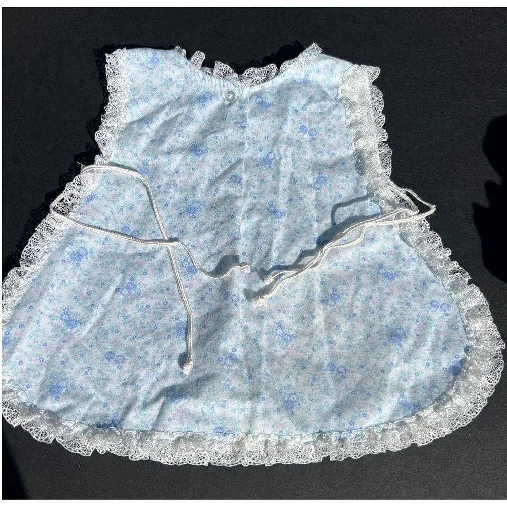 Vintage Toddletime JCPenney Blue Floral Lace Pinafore Apron Dress Size 1 12M USA